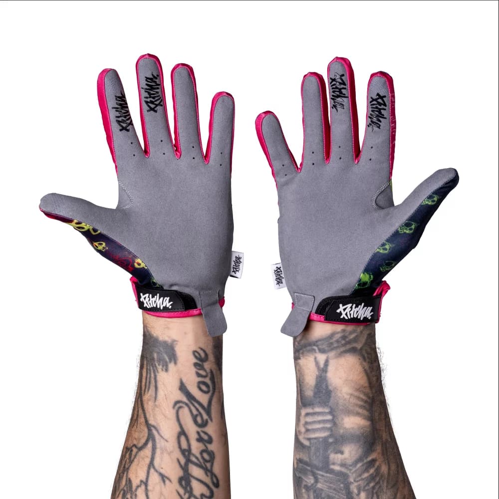 Rukavice Pitcha SKULL fluo/pink - obrázek 2